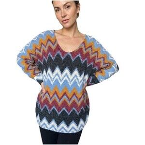 Zenobia Chevron Knit Sweater Womens Medium Oversized Chevron Zig Zag Boho Chic